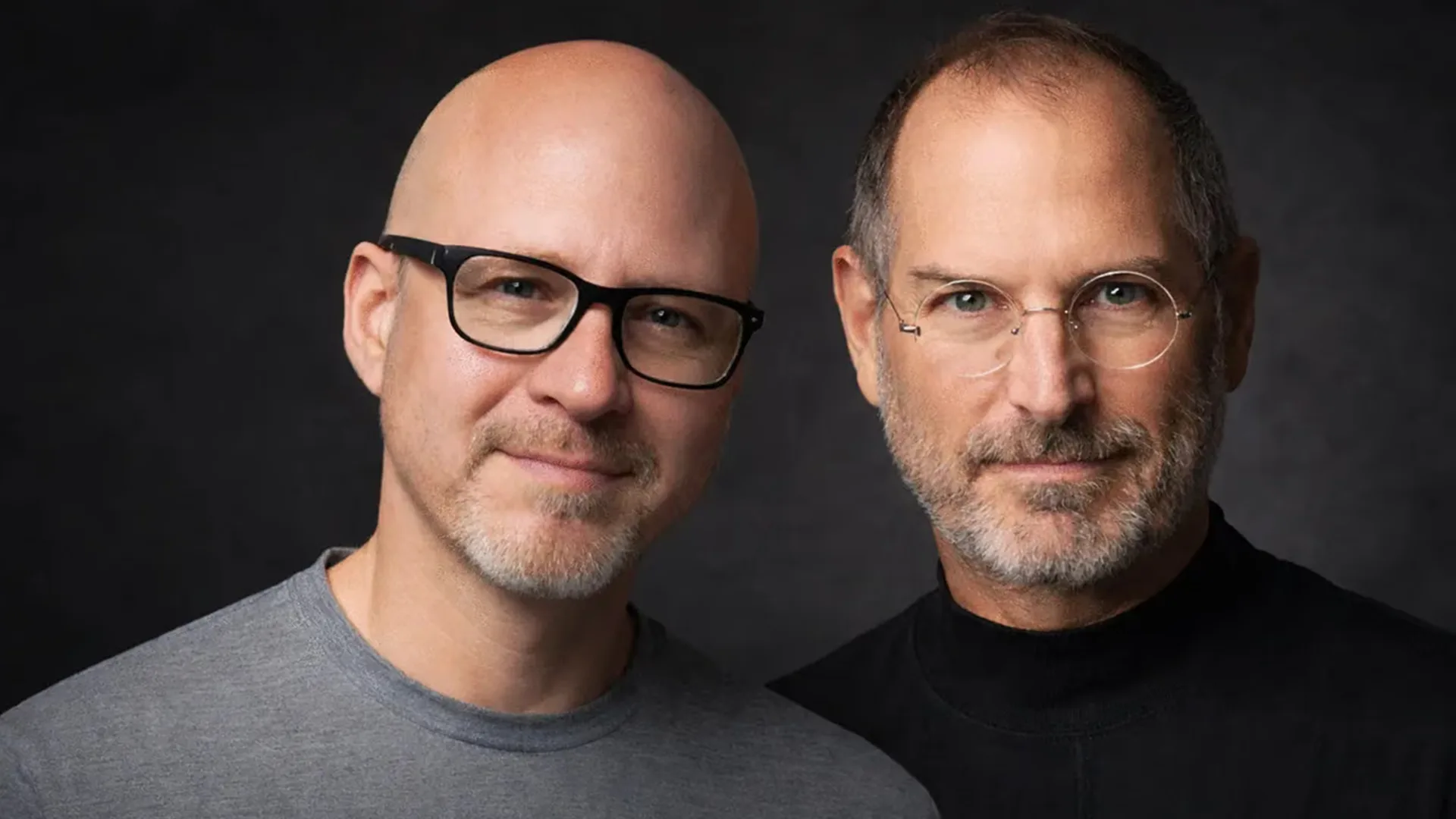 Justin Bartak and Steve Jobs portrait side by side against a dark background