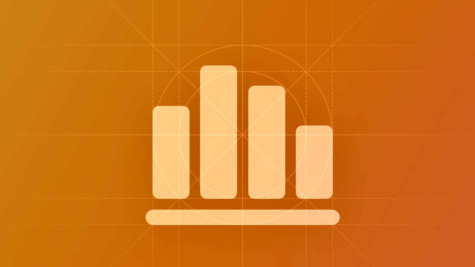Glowing bar chart icon rising over an orange gradient with faint design grid lines, symbolizing growth driven by product design