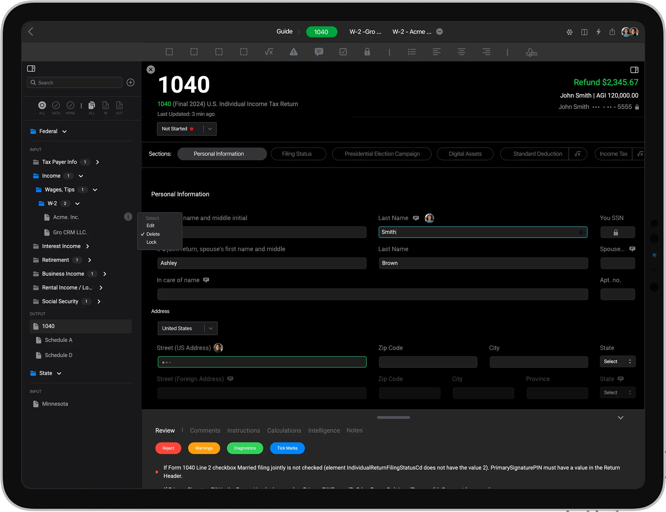 Taxa AI iPad dashboard showing multi-step tax workflow with governed auditable steps